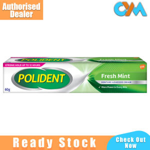 Polident Denture Adhesive Cream 60g Fresh Mint Strong Hold Up To 12 Hours More Power In Every Bite