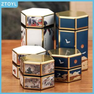 ZTOYL Creative Hexagonal Teapot Tin Can Chinese Tinplate Tea Storage Tank Sealed Portable Tea Box Empty Can Tea Set Accessories