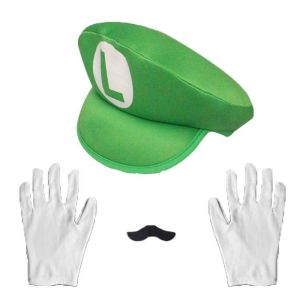 3pcs/set Cosplay Super Mario Hat Glove Beard Halloween Prop Character Luigi Role-playing Funny Costume For Children Adult