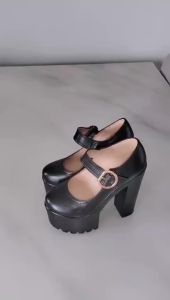 Small Size 32-43 Shallow Soft Leather Mary Janes Womens Platform Pumps 2026 Block High Heels Shoes Office Model Wedding Mom