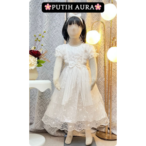 GAUN PESTA PUTIH BROKAT MEWAH ANAK PEREMPUAN USIA 3-8 TAHUN FREE BANDO / DRESS PESTA BROKAT ULANG TAHUN ANAK TERBARU / GAUN BROKAT PUTIH NATAL ANAK PEREMPUAN KEKINIAN - COD