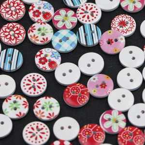 100 pieces/pack 15mm wide painted printed buttons 2-hole mixed round wooden craft buttons clothes pants home sewing accessories handmade DIY