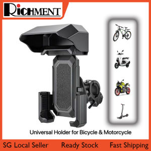 【🔥SG SELLER🔥】RICHMENTGADGET Motorcycle Phone Mount Bike Phone Holder for Bicycle Newest Security Clamp - One Hand Operation Handlebar Phone Mount Bike Bicycle Holder Motorcycle for ATV Scooter for iPhone Samsung Cellphone More 4.7"- 7.2" Cell Phone