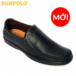 Giày mọi nam da bò SUNPOLO LS2098D (Đen)