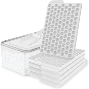 Mini Ice Cube Trays 104 grid for Iced Coffee & Cocktails Fast Chill Easy Twist Release，Stackable（4 Pack + Storage Bin & Scoop）