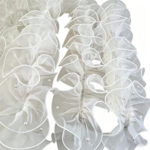 NAELIN 11cm Wide Organza Beaded Ribbon Wave Ruffle Edge 1 Yard Lolita Lace Accessories Neckline Design Flower Lace Beaded Mirror Welt Clothing Design