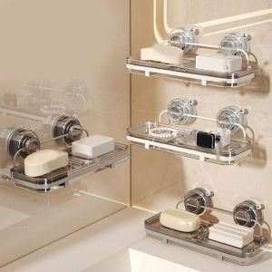 BEBA Plastic Suction Cup Soap Dish Drainable Wall Mounted Double Soap Dish Practical Punch Free Shower Soap Holder for Home