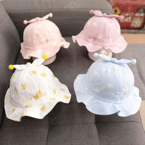 Baby Bow Bucket Hat Cartoon Cat Soft Brim Adjustable Children Panama Hat Spring Summer Kids Outdoor Sun Hat