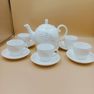 Bộ Ấm Chén Trắng Ngà  Camellia Cao Cấp Sang Trọng