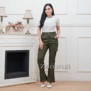 Celana Cargo Cutbray Stretch Highwaist Combed // Celana Cutbray Cargo Wanita