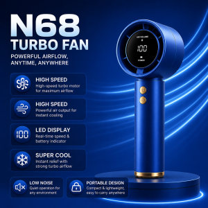 N68 Mini Handheld Fan 100 Speed Adjustable USB Rechargeable Portable Fan with LED Display Strong Wind Long Battery