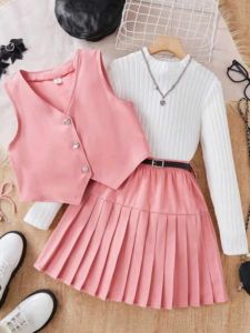 lorna Best Seller Casual Sleeveless Vest and Pleated Skirt for Girl Teen-ager Tween Set Terno - best seller - good quality - super kapal ng tela - trending - 100 percent cotton - mall quality - Top pick - madaling maubos - trending - made of import