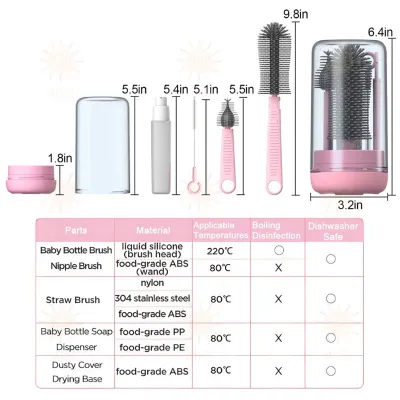 BABYJOY Portable Baby Brush With Drying Rack Baby Bottle Brush Set Berus Botol Susu Pencuci Botol Susu Baby Bottle Cleanser