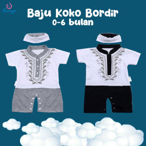 Pakaian Muslim Baju Koko Bayi Lakilaki Romper Peci Keren Bordir Warna Baju Bayi / Perlengkapan Bayi / Baju Bayi