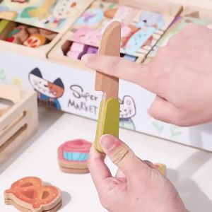 Wooden Kitchen Pretend Play Set Magnetic&Hook Loop Cutting Foods Game Fruits Vegetables Meat Dessert Educational Role Play Toys2026