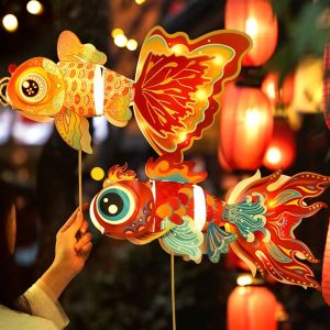 8GJGR Glowing Goldfish Lantern Handmade Luminous Carp Fish  Lantern Cute Intangible Cultural Heritage Mid-Autumn Festival  Lantern  DIY Mid-Autumn Festival