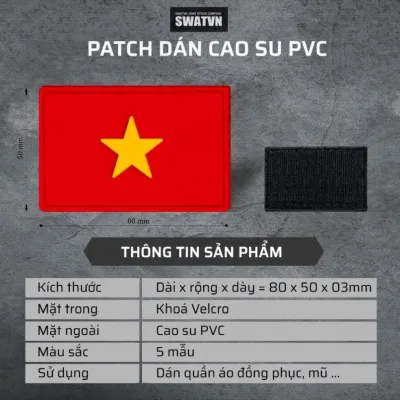 PATCH DÁN CAO SU PVC VELCRO COMBO 2 CÁI | HUY HIỆU CỜ CÁC NƯỚC 3D 80X50MM DÁN BALO MOLLE ÁO MŨ