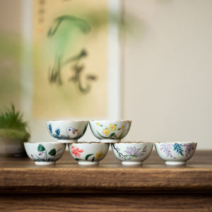 手绘釉下彩玉兔花口主人杯普洱杯女士家用功夫茶具品茗杯文人茶器