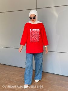 ELQIA - Kaos Wanita Oversize Lengan 7/8 Cotton 24s Belah Pinggir Atasan Aldira Puzzle 2