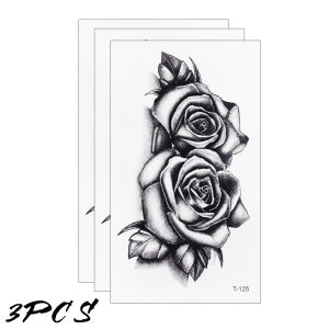 【ผู้หญิงที่มีเสน่ห์】สติกเกอร์รอยสักชั่วคราวกุหลาบคู่กันน้ำ10/5ชิ้นลายดอกกุหลาบปลอมสีดำรอยสักแขนปลอมแขนตกแต่งร่างกาย
