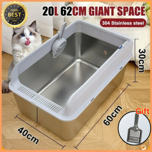 Stainless Steel Litter Box Extra Large Size Litter Box Stainless Steel For Big Cats Height 30CM Semi Closed Pet