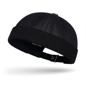 APBZOK Mesh Docker Beanie Cap Solid Color Breathable Brimless Sailor Fisherman Leon Hat Skull Cap Round Landlord Hat without Brim