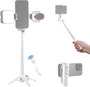 NEEWER P15 Extendable Phone Tripod Lightweight Selfie Stick Vlog Tripod Stand with Phone Clip Portable Mini Folding Travel Tripod with Bluetooth Remote Shutter for iPhone Samsung Vlogging