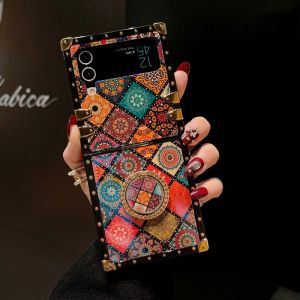 Fashionable ethnic style finger ring holder case Suitable for Samsung Galaxy Z Flip3 Flip4 Anti-shock case for mobile phones Anti-bump and anti-drop protective case
