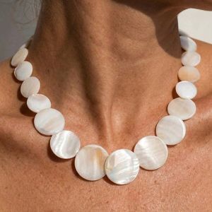 K9SEQ Bohemian Shell Necklace Round White Sweater Chains Elegant Adjustable Beaded Choker Women