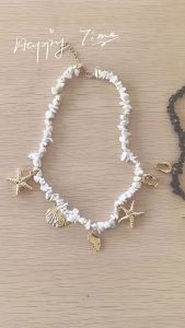 AE European and American Ocean Style Gravel Necklace Black and white starfish shell pendant collarbone necklace Versatile Vacation Necklace for Women