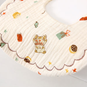 POTIKA ผ้าฝ้าย 100% 6 ชั้น ผ้าเช็ดน้ำลาย ผ้าเช็ดน้ำลายเด็ก นุ่มและดูดซับ เครปผ้าฝ้ายหกชั้น เอี๊ยมปรับหัวเข็มขัดหมุนได้ ผ้าพันคอเด็กสำหรับทานอาหาร วัสดุผ้าฝ้ายแท้เกรดเอ ระบายอากาศได้ดี