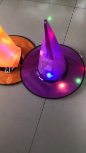 LED Light Up Halloween Witch Hat Glowing Witches Hats for Cosplay Party Props Indoor Outdoor Hanging Decoration Polyester Taffeta Multi Color Costume Accessories