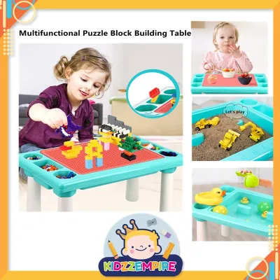 Kidzzempire Blok Mainan Pelbagai Fungsi Meja Pembelajaran Multifunctional Toy Block Table 300 Pcs Puzzle Block Building Learning Table Water Play Table Sand Play Table Kids Learning and Entertainment Table KID054