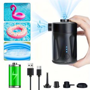 电动气泵，带USB可充电4000mAH电池的便携式气泵，带4个喷嘴的快速充气/放气气泵，用于游泳圈/泳池玩具/气垫/气垫/真空储物袋夏季