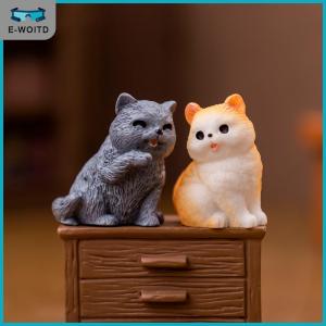 【E-WOITD】 ของประดับรูปแมวขนาดเล็กภูมิทัศน์การ์ตูนลูกแมวขนาดเล็กโมเดลบ้านตุ๊กตาภายในรถบ้านเดสก์ท็อปของตกแต่ง