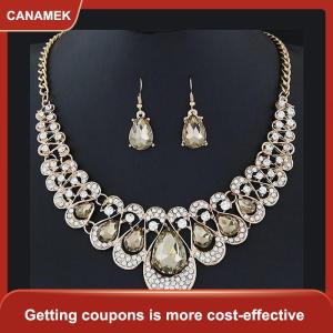 【CANAMEK】 Đồ trang sức thiết lập thời trang kim loại lấp lánh Kim Cương Vòng cổ bông tai Set đối với người phụ nữ Đảng đồ trang sức quà tặng