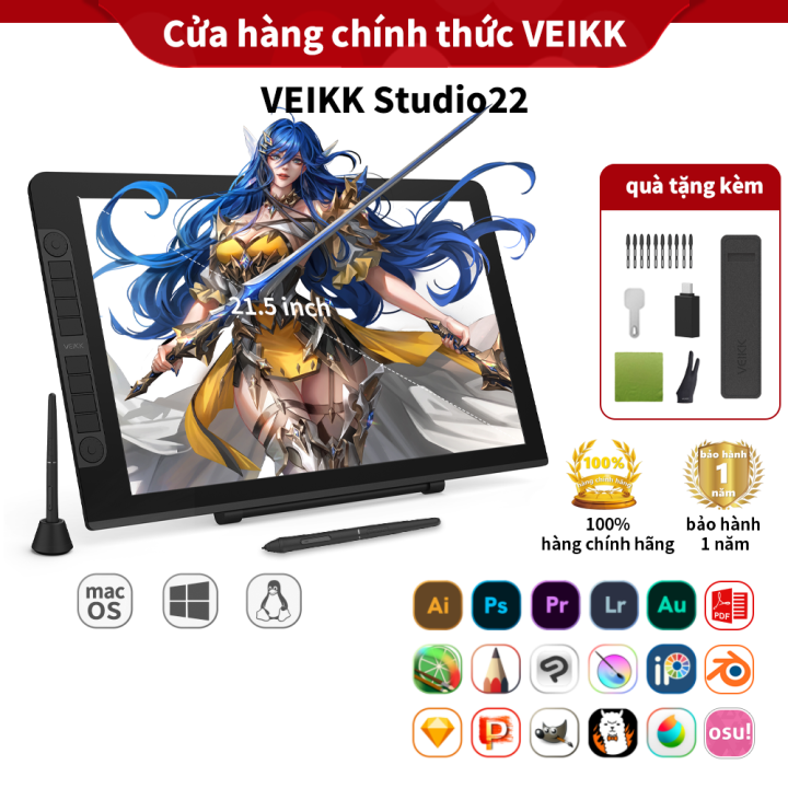 VEIKK VK2200 Pro 21.5" Pen Tablet 8192 Pressure IPS Graphic Monitor with 8 Express Keys & 2 Custom Dials | Adjustable Stand, Digital Art, Design, Animation