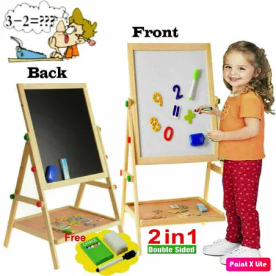 2 in 1 Magnetic Wooden Kids Adjustable Blackboard and Whiteboard Double Sided Writing Board
