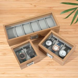 KLICKKRATE 3/6 Slots Watch Storage Box Wooden Clear Window Watch Display Box Creative Portable Watch Tray