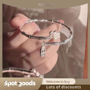 Heabety Fashion Adjustable Lucky Blessing Bamboo Lotus Bracelet Color Hollow Letter Pendant Bangle For Women Adjustable Opening Bangle Charm Fashion Party Jewelry