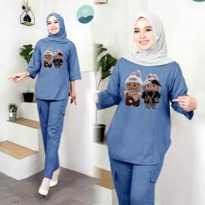 Setelan Oval Celana Cargo Terbaru Gambar Labubu