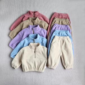 7CYM New Autumn Baby Sports Suit Toddler Fleece Solid Color Hoodies Suit Infant Outfit 2PCS