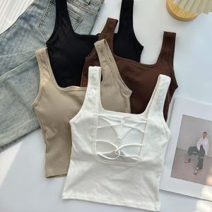 ELLIER Basic Bra with Pads Camisole Sleeveless Beauty Back Backless Skinny Vest Spicy Streetwear Slim Crop Top Summer