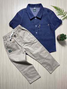 Setelan Anak Laki Laki Kemeja Jeans Celana Chino Panjang 4 5 6 7 8 9 10 11 12 Tahun