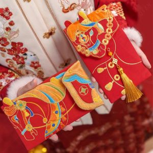 DFVDSPW Chinese 2026 New Year Red Envelope Glitter Frosted Cartoon Lucky Money Pockets Red Packet Bronzing Spring Festival Envelope Lunar Year Celebration