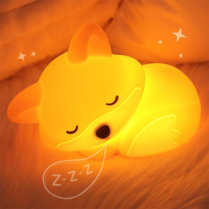 Fox Night Light Squishy Silicone Lamp Novelty Gifts Rechargeable Dimmable Timer Bedside Touch Nightlight for Breastfeeding