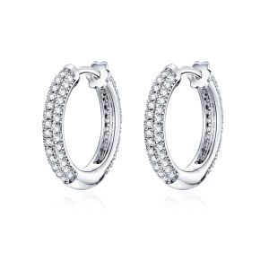 BAMOER Luxury 925 Sterling Silver Ear Hoops Hoop Earrings for Women Wedding Engagement Jewelry Gifts Accessories BSE300