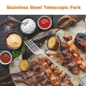 Stainless Telescopic Extendable Fork Dinner Fruit Dessert Long Cutlery Forks Barbecue Meat Fork Kitchen Tools