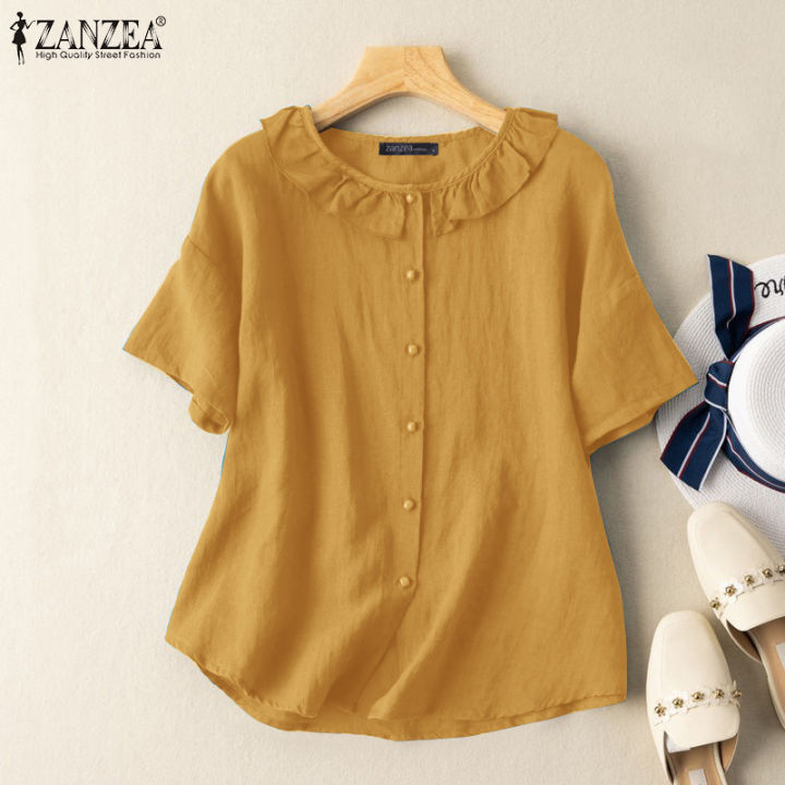 Fancystyle ZANZEA Women Blouse Cotton Linen Summer Blouse Top Short ...