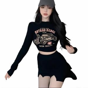 Koleksi Lengkap Terbaru Tshirt bahan rib atasan wanita model crop lengan panjang Longsleeve HOTROD REBEL (LD 88 P 40